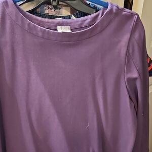 Chico's Purple Blouse with Crew Neck and Long Sleeves